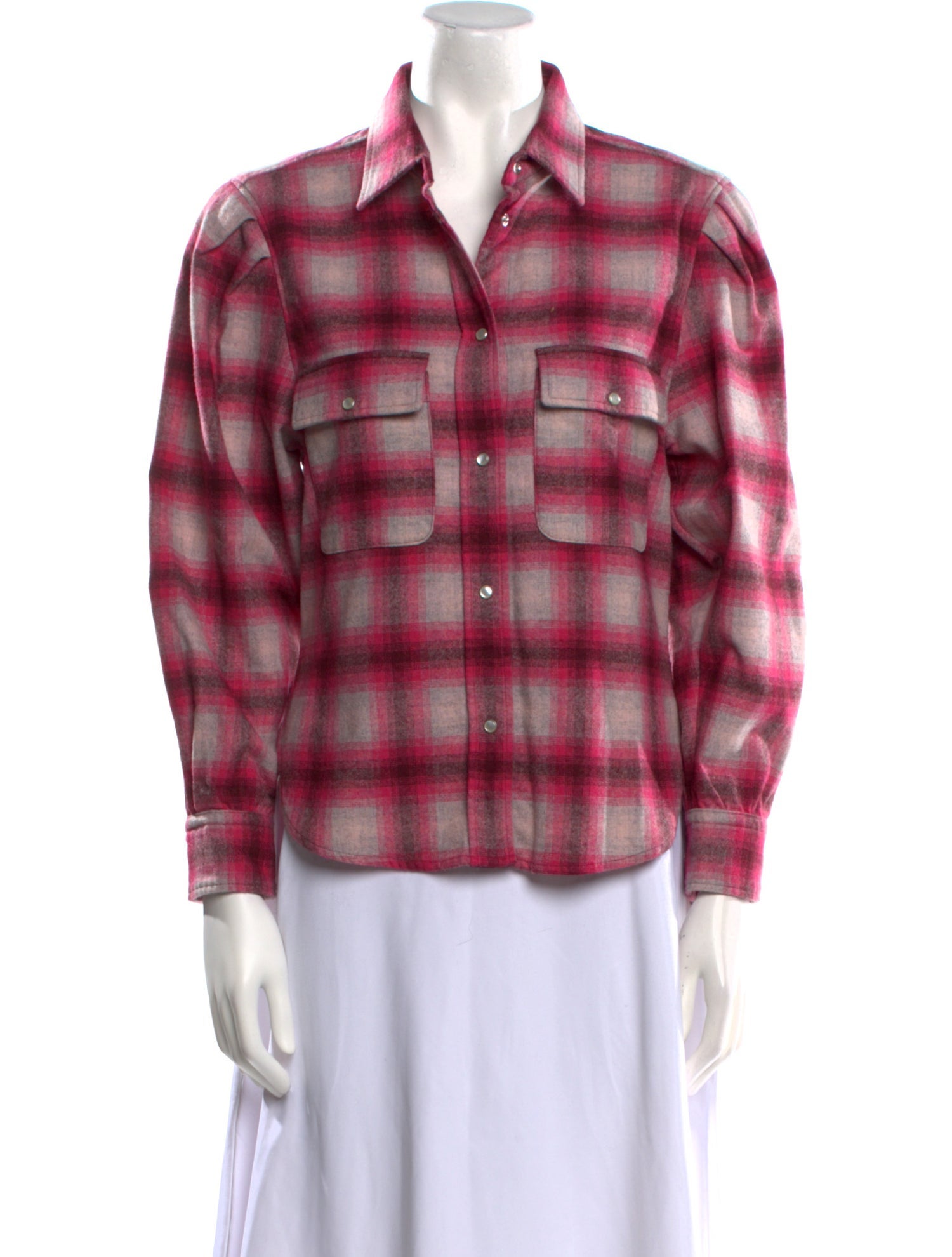 Étoile Isabel Marant Wool Plaid Print Button-Up Top