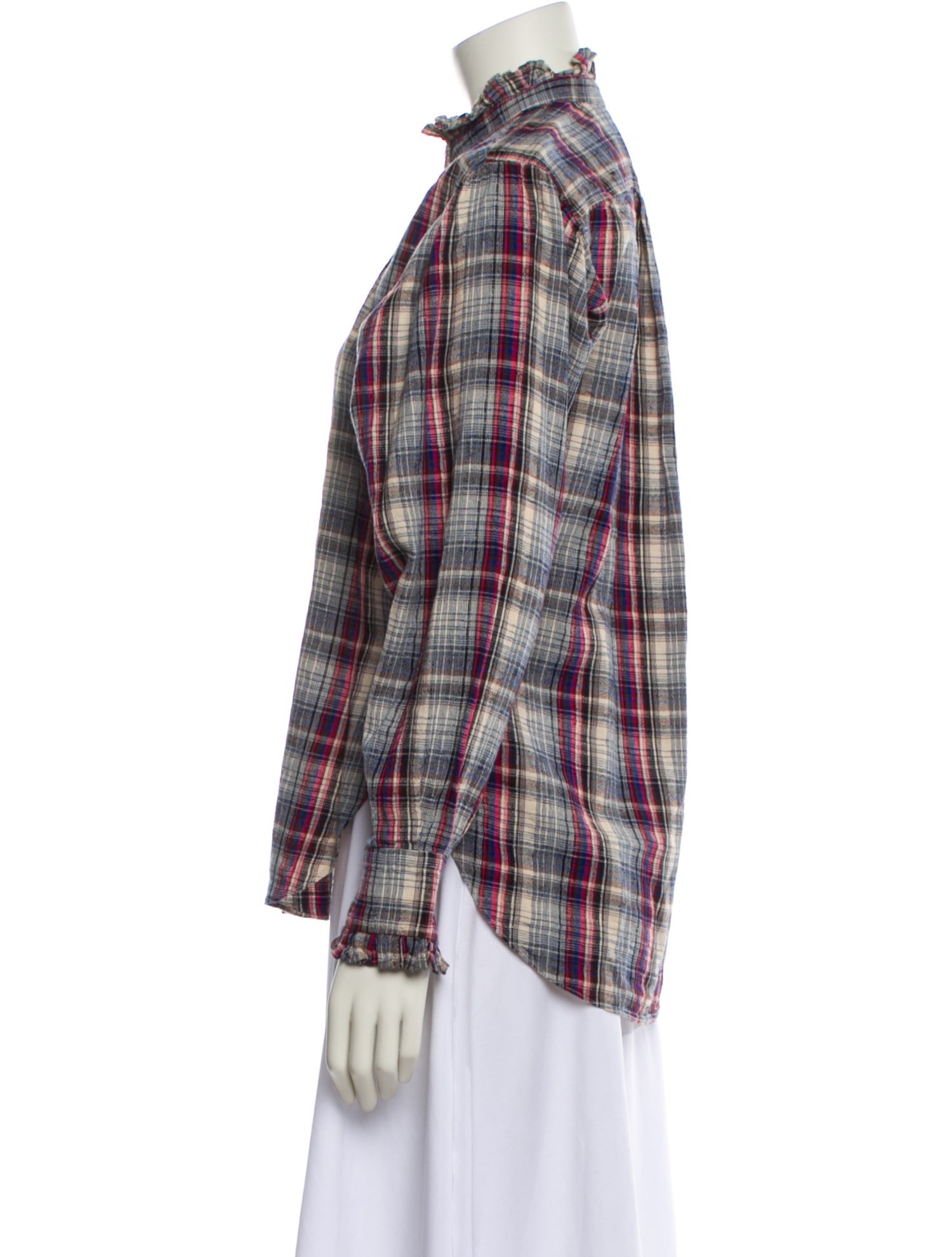 Étoile Isabel Marant Plaid Print Mock Neck Button-Up Top