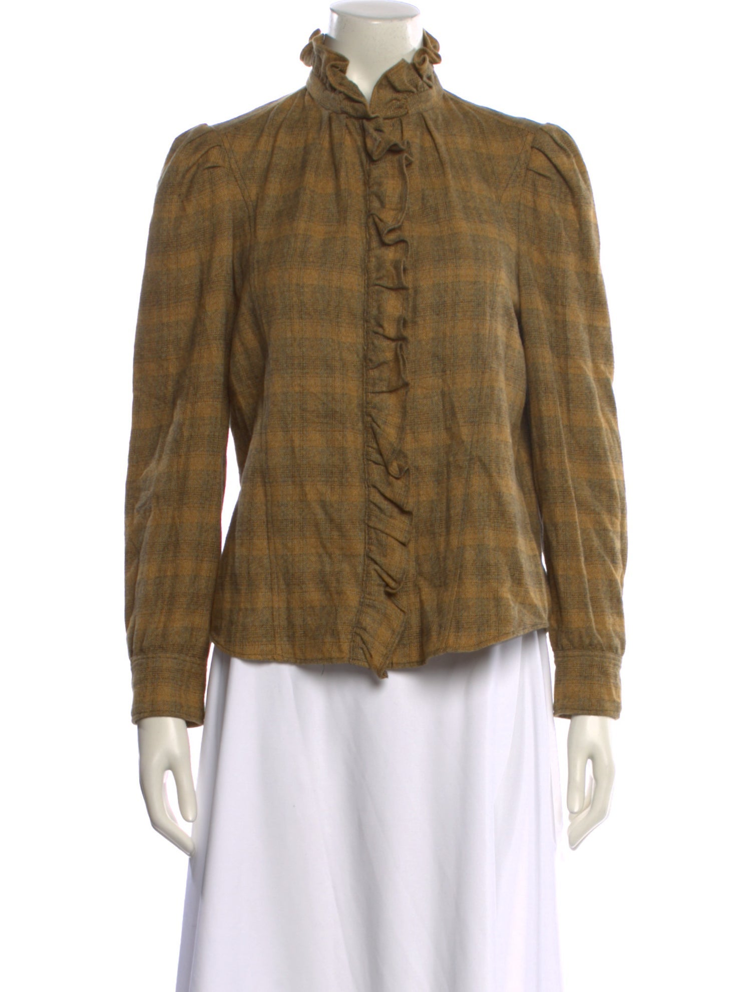 Étoile Isabel Marant Plaid Print Mock Neck Button-Up Top