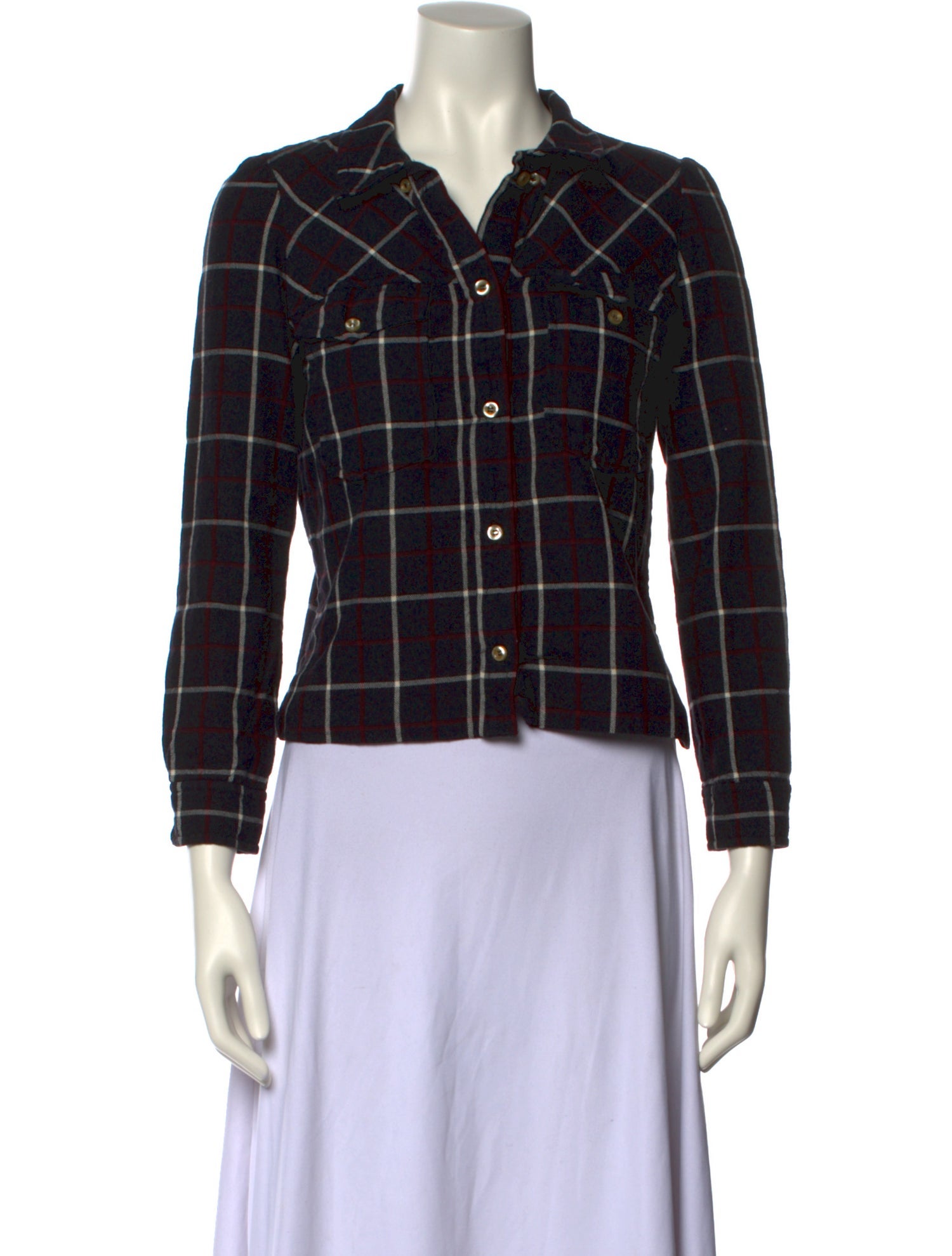 Étoile Isabel Marant Plaid Print Three-Quarter Sleeve Button-Up Top