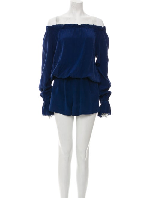 Emerson Thorpe Silk Off-The-Shoulder Romper Blue
