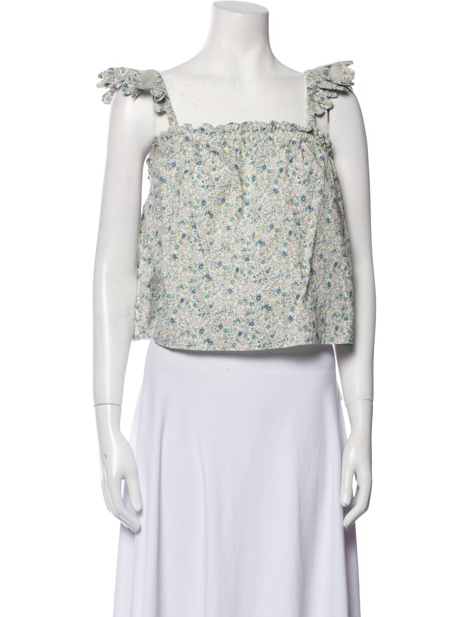 ETC Printed Ruffle Embellishment Sleeveless Top