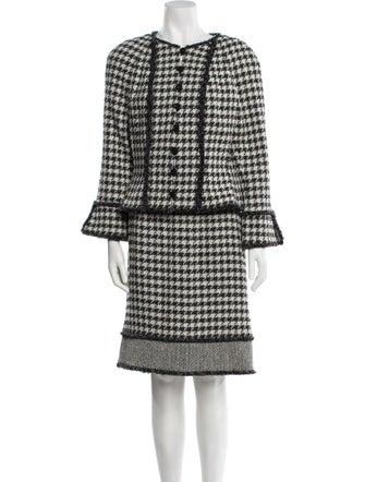 etcetera Houndstooth Print Raw-Edge Trim Skirt Suit