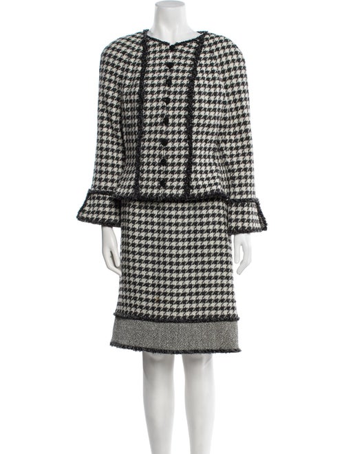 etcetera Houndstooth Print Raw-Edge Trim Skirt Suit