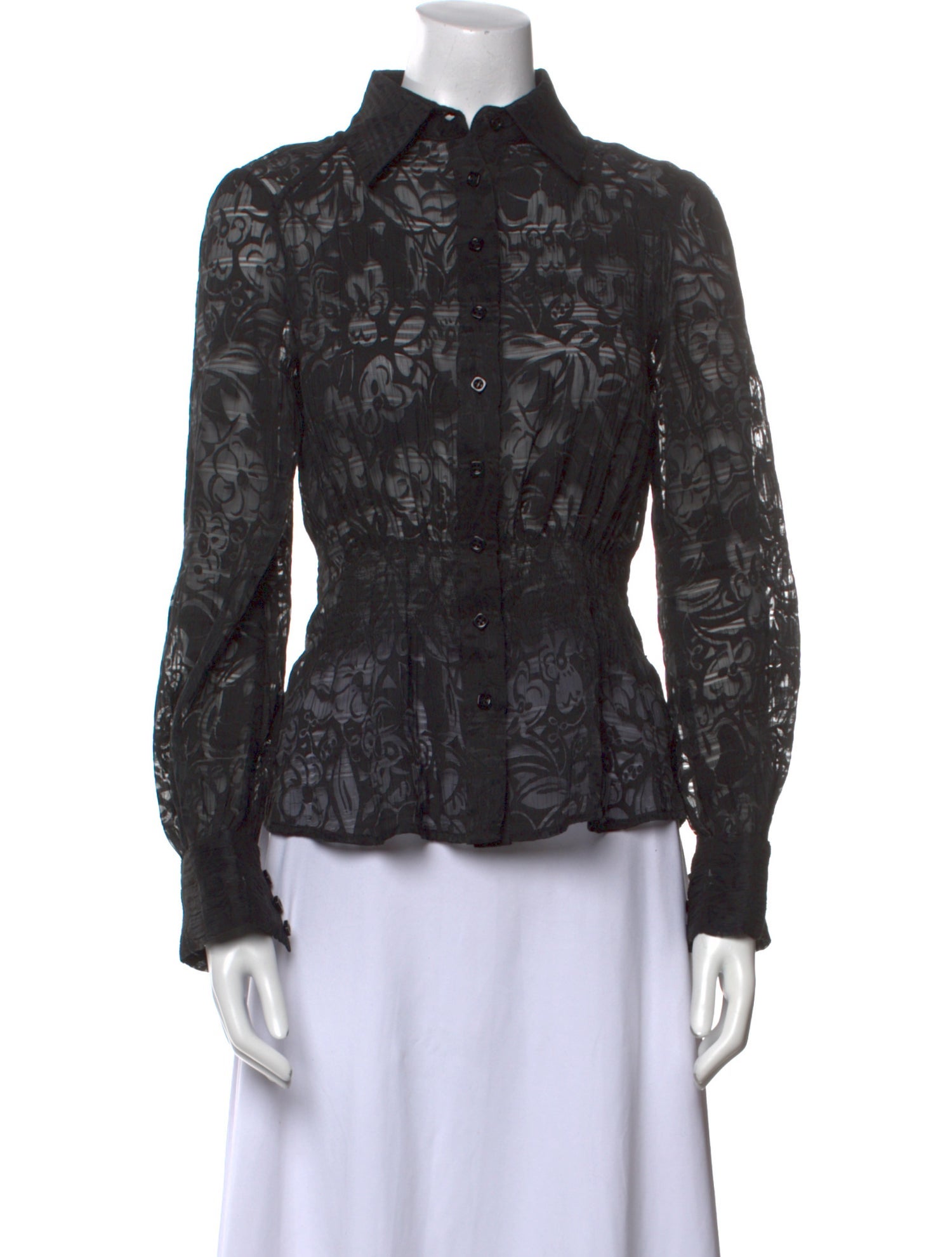 etcetera Lace Pattern Long Sleeve Button-Up Top