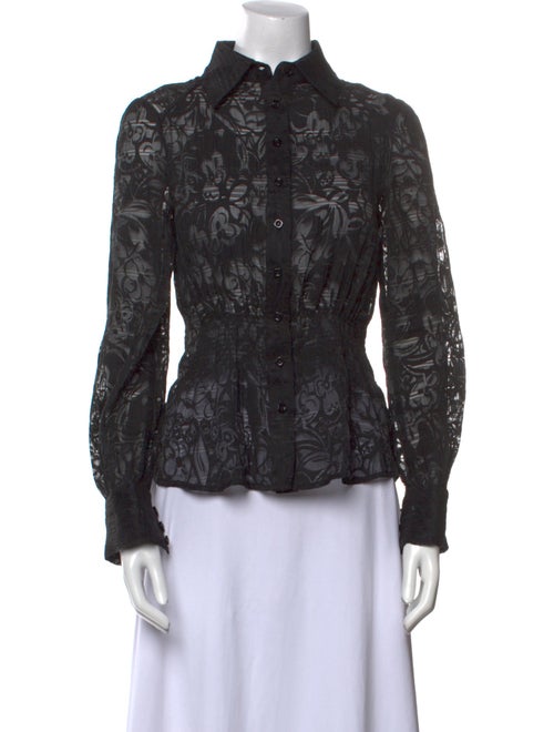 etcetera Lace Pattern Long Sleeve Button-Up Top