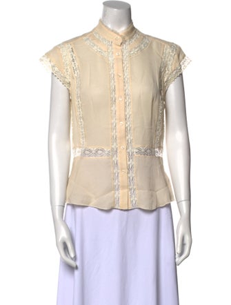 etcetera Silk Mock Neck Button-Up Top