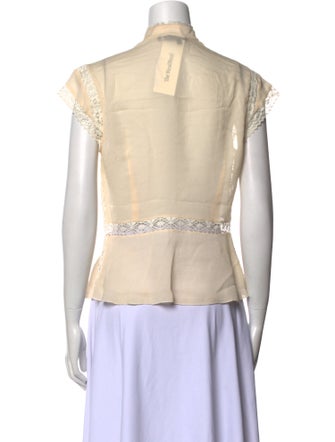 etcetera Silk Mock Neck Button-Up Top