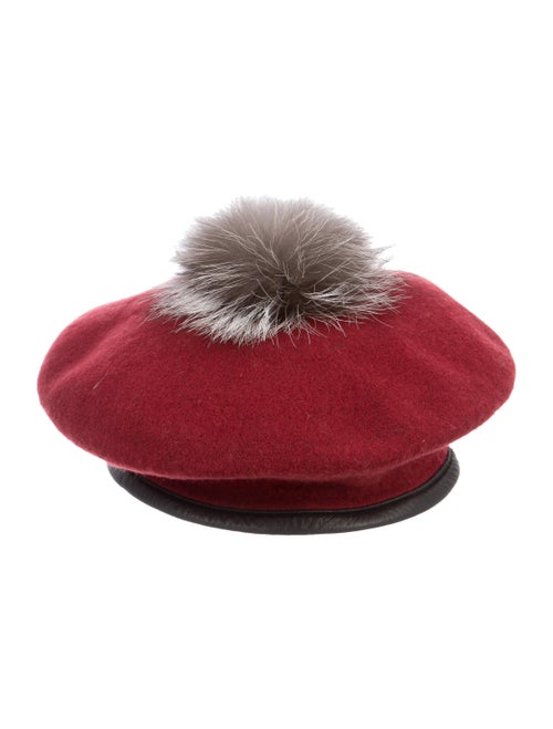 Eugenia Kim Wool Fox Fur-Trimmed Beret Red