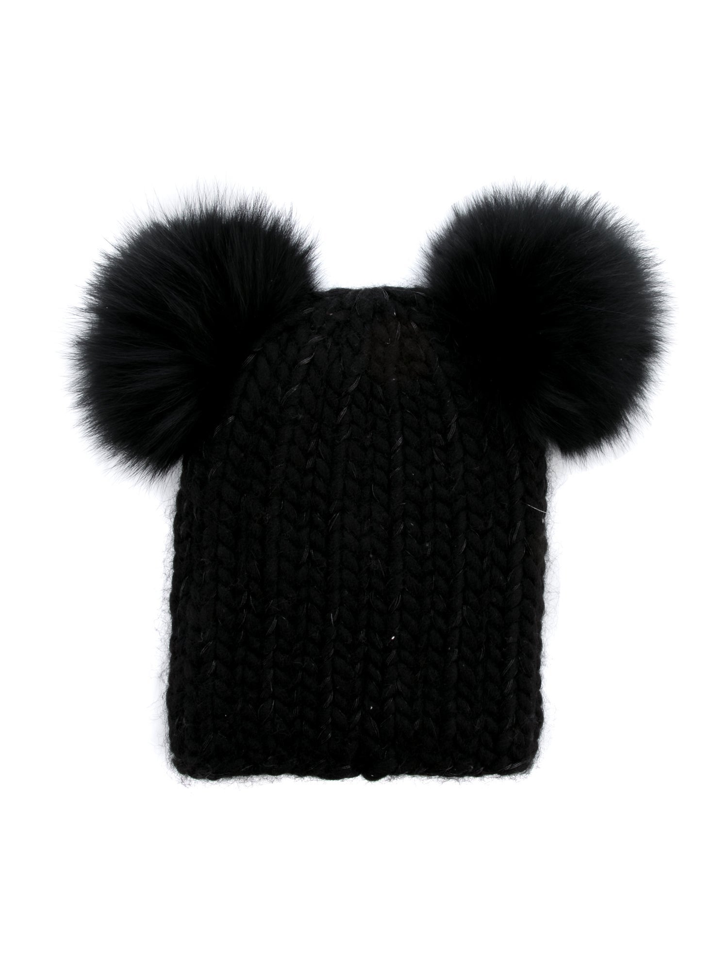 Eugenia Kim Black Fur PomPom Wool Braided Beanie