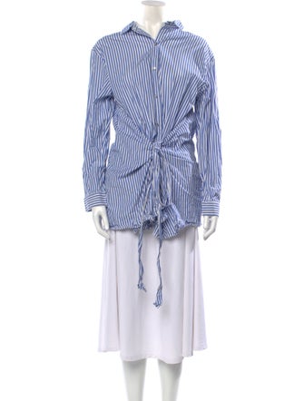 Eudon Choi Striped Mock Neck Button-Up Top