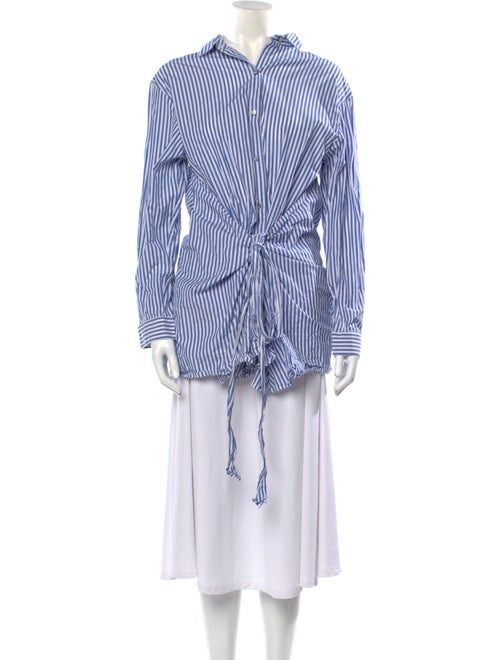 Eudon Choi Striped Mock Neck Button-Up Top