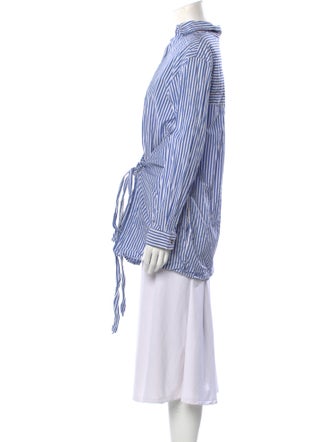 Eudon Choi Striped Mock Neck Button-Up Top