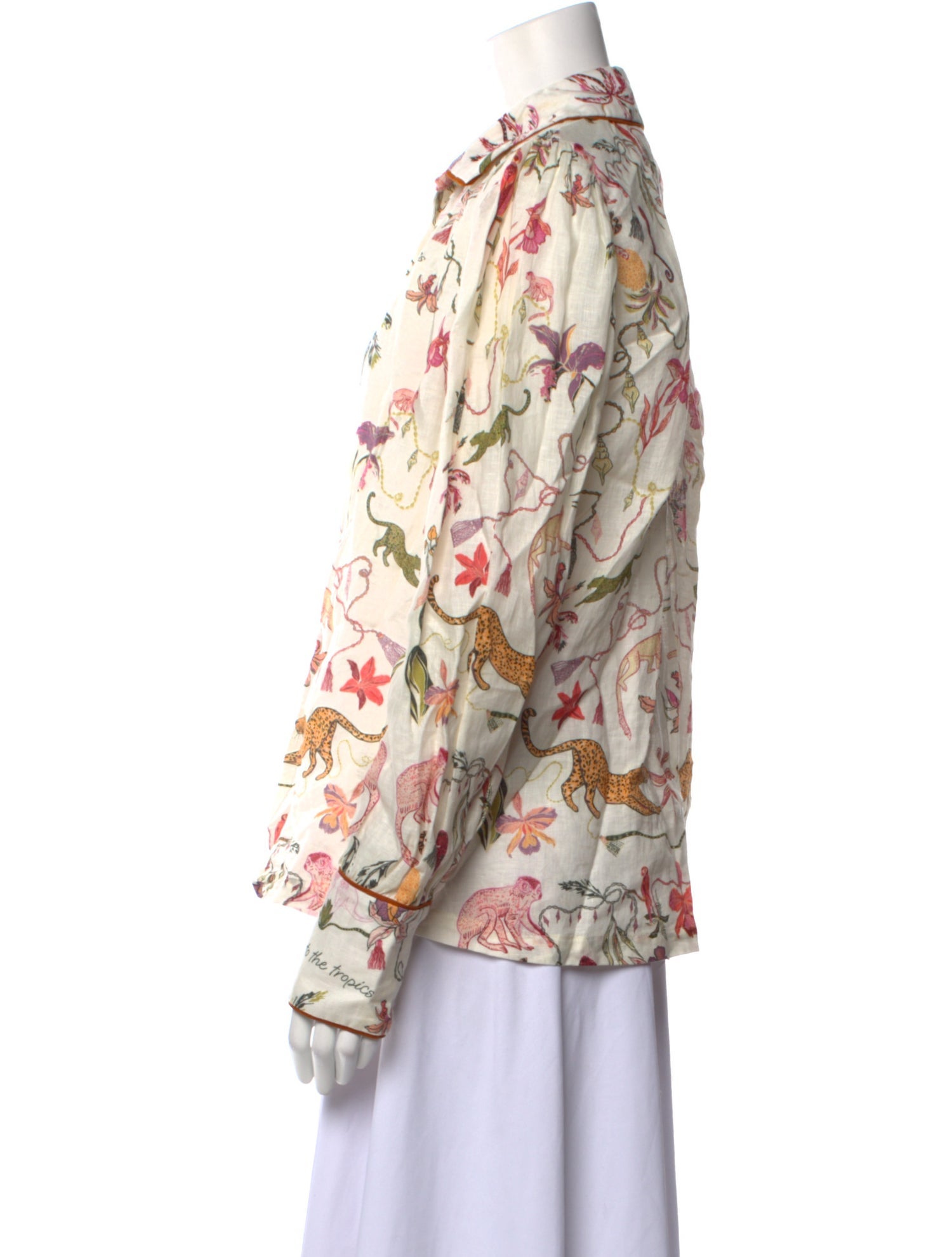 Eugenia Fernandez Linen Floral Print Button-Up Top w/ Tags