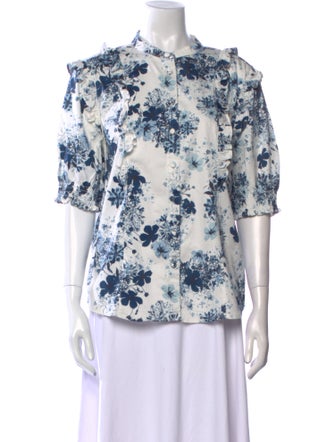Erdem x Universal Standard Floral Print Mock Neck Button-Up Top