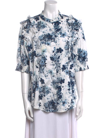 Erdem x Universal Standard Floral Print Mock Neck Button-Up Top