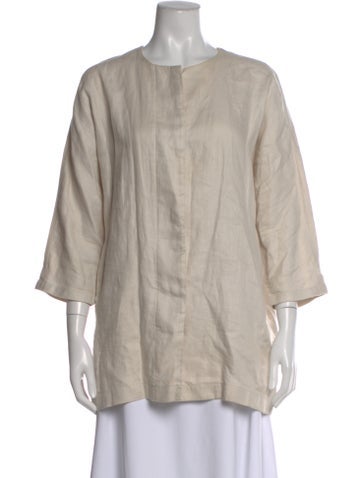 Pre-owned Evam Eva Linen Crew Neck Tunic In Neutral