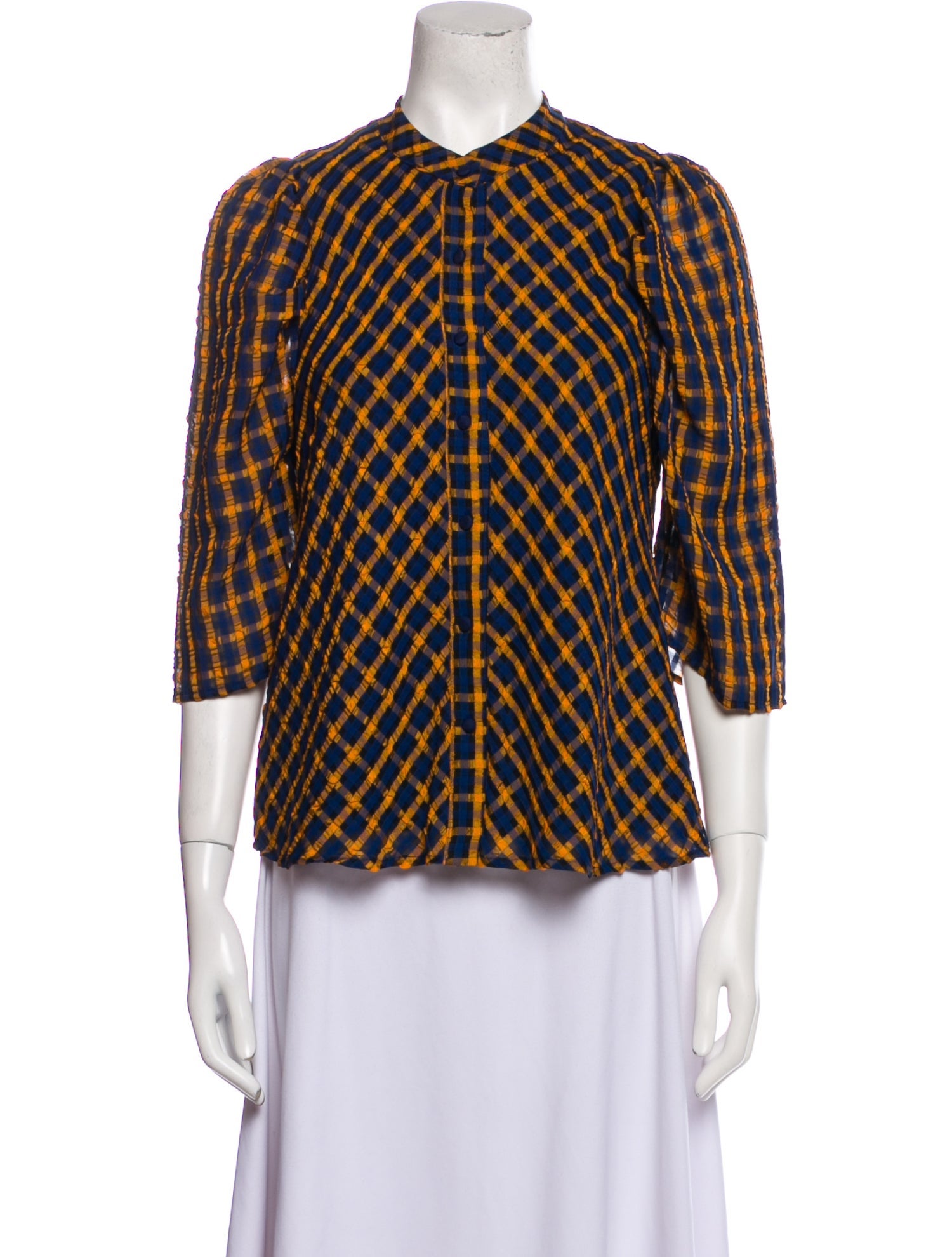 Eva Franco Printed Three-Quarter Sleeve Button-Up Top
