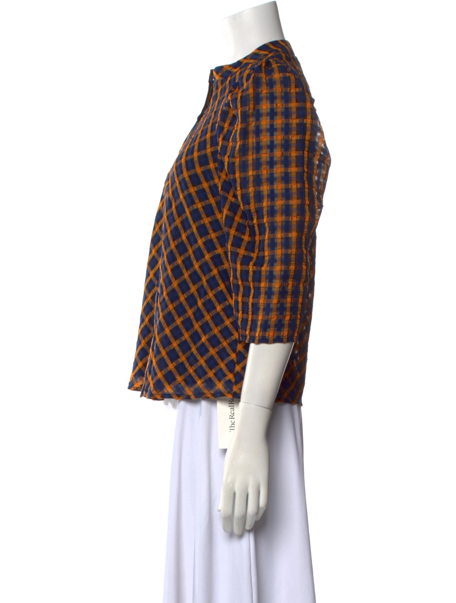 Eva Franco Plaid Print Mock Neck Blouse
