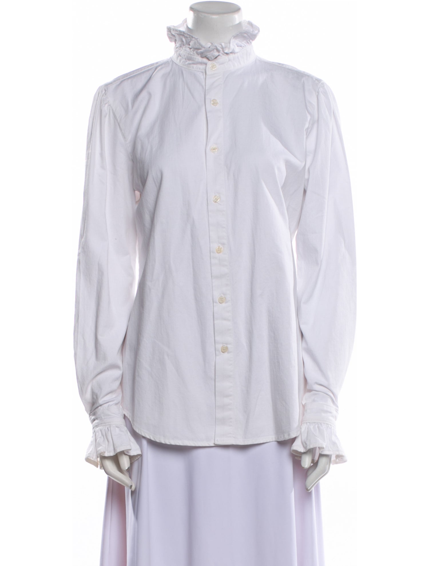 Eve Denim Mock Neck Long Sleeve Button-Up Top