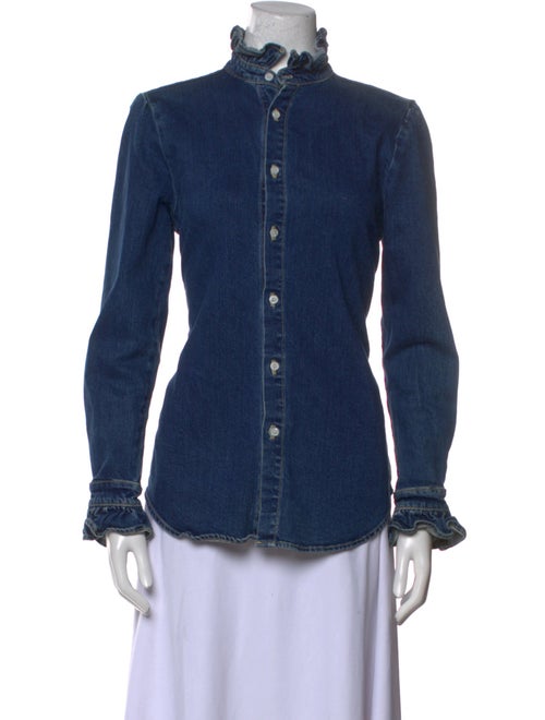 Eve Denim Mock Neck Long Sleeve Button-Up Top