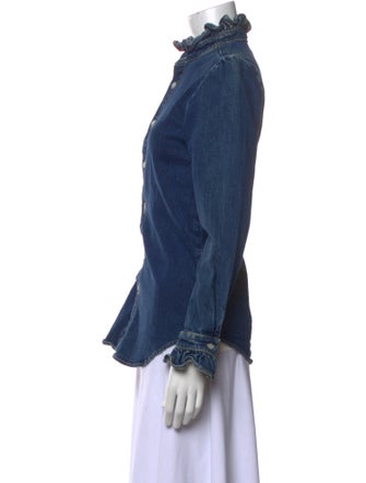 Eve Denim Mock Neck Long Sleeve Button-Up Top