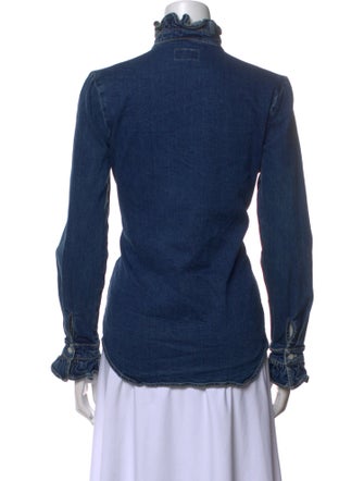 Eve Denim Mock Neck Long Sleeve Button-Up Top