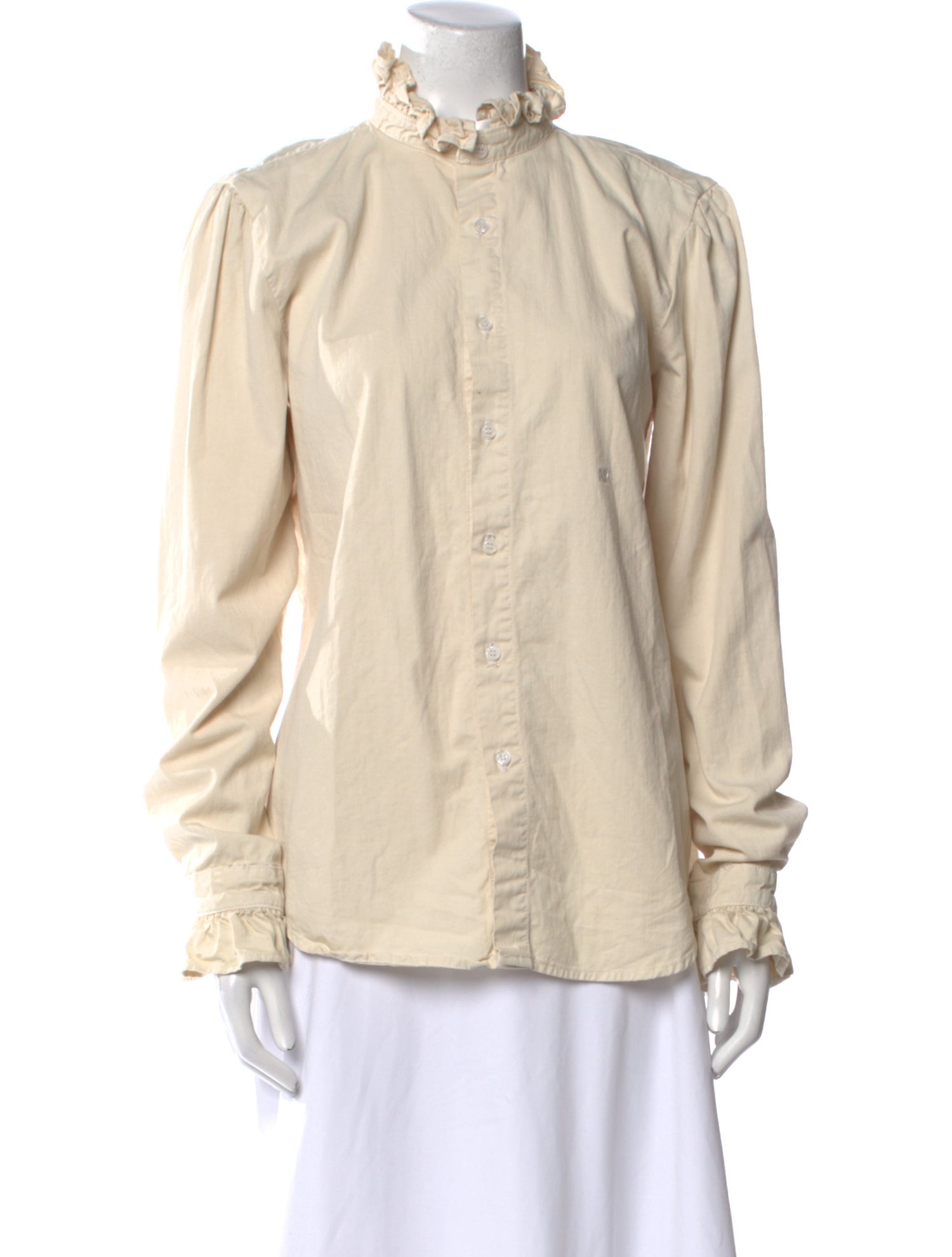 Eve Denim Mock Neck Long Sleeve Button-Up Top