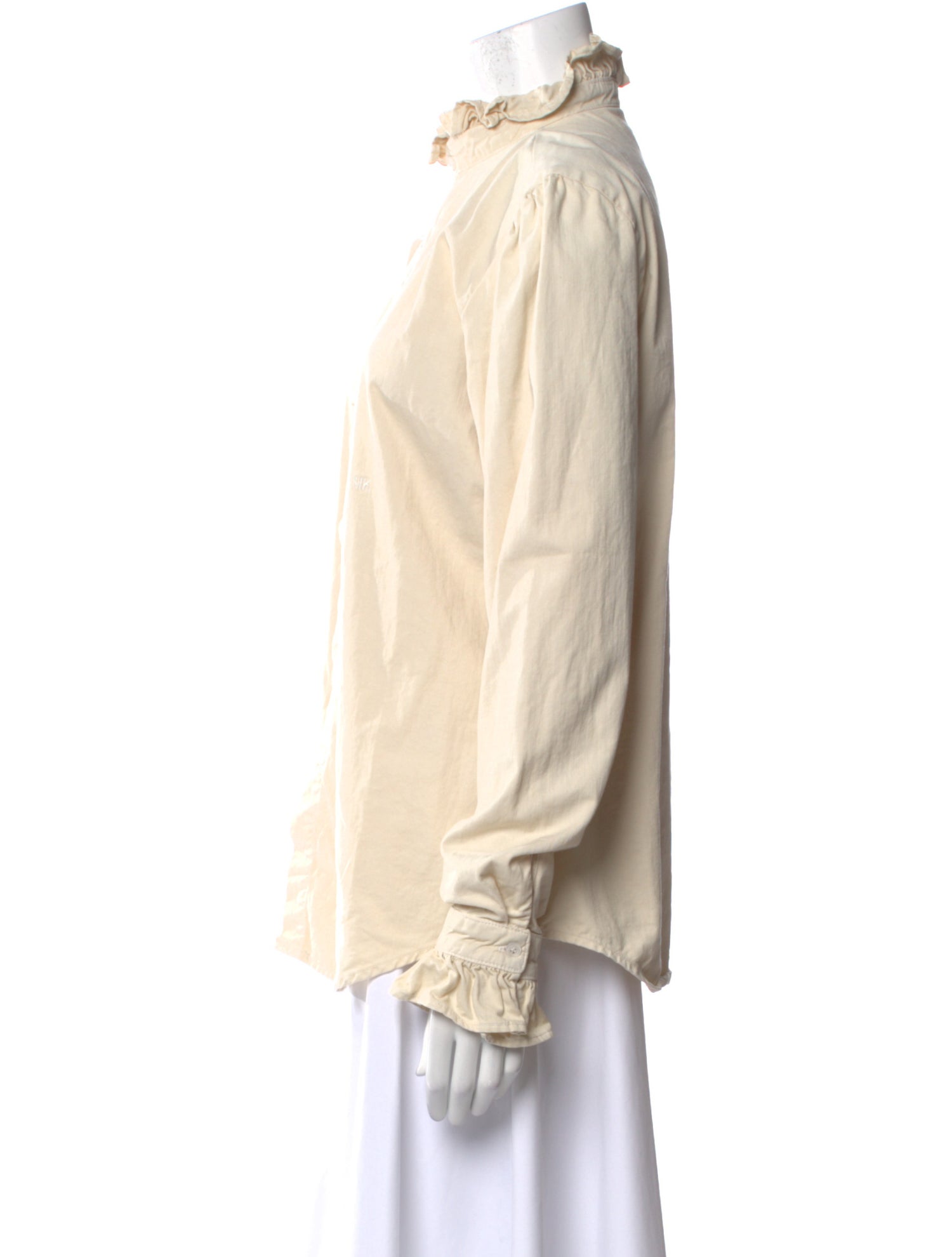 Eve Denim Mock Neck Long Sleeve Button-Up Top