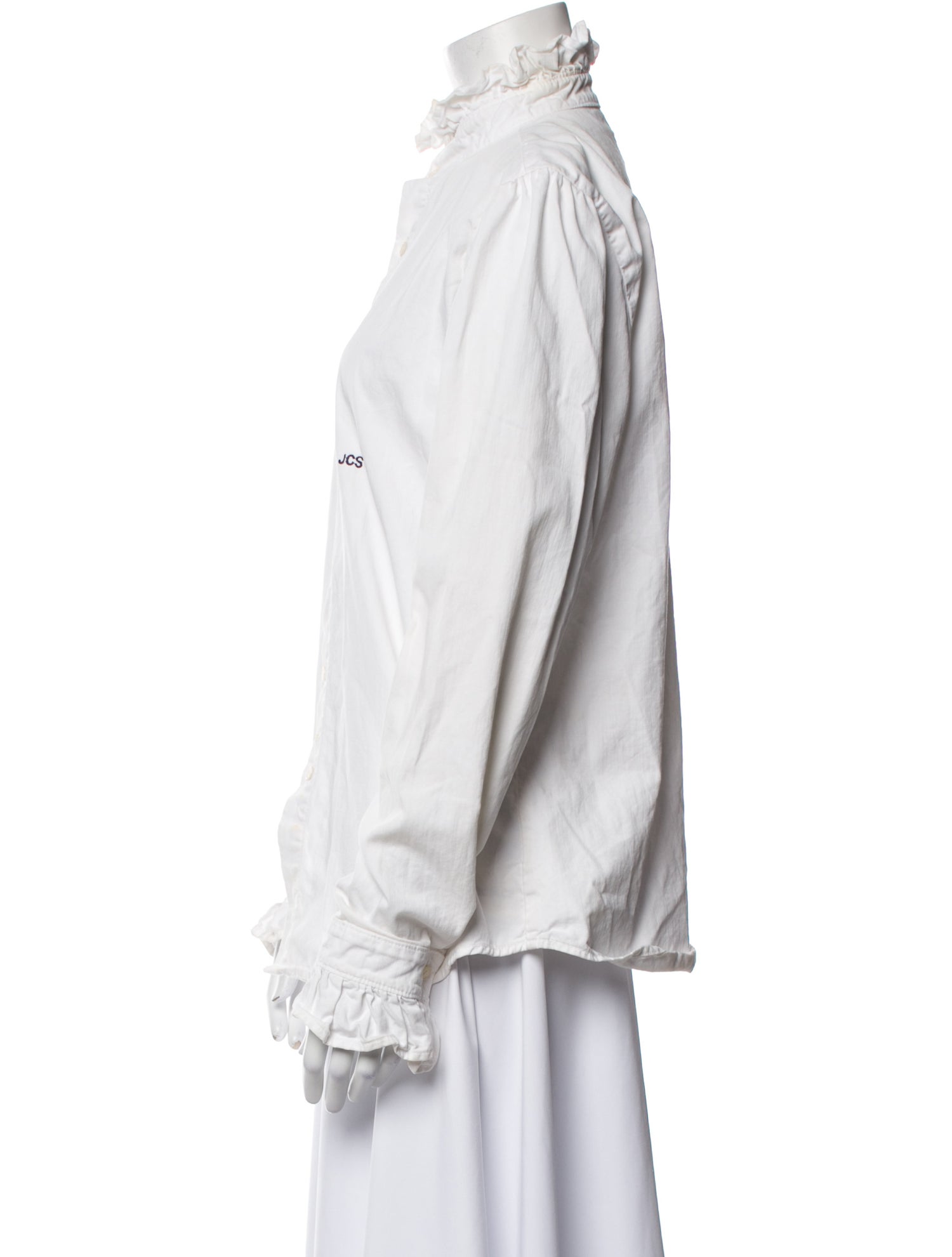 Eve Denim Mock Neck Long Sleeve Button-Up Top