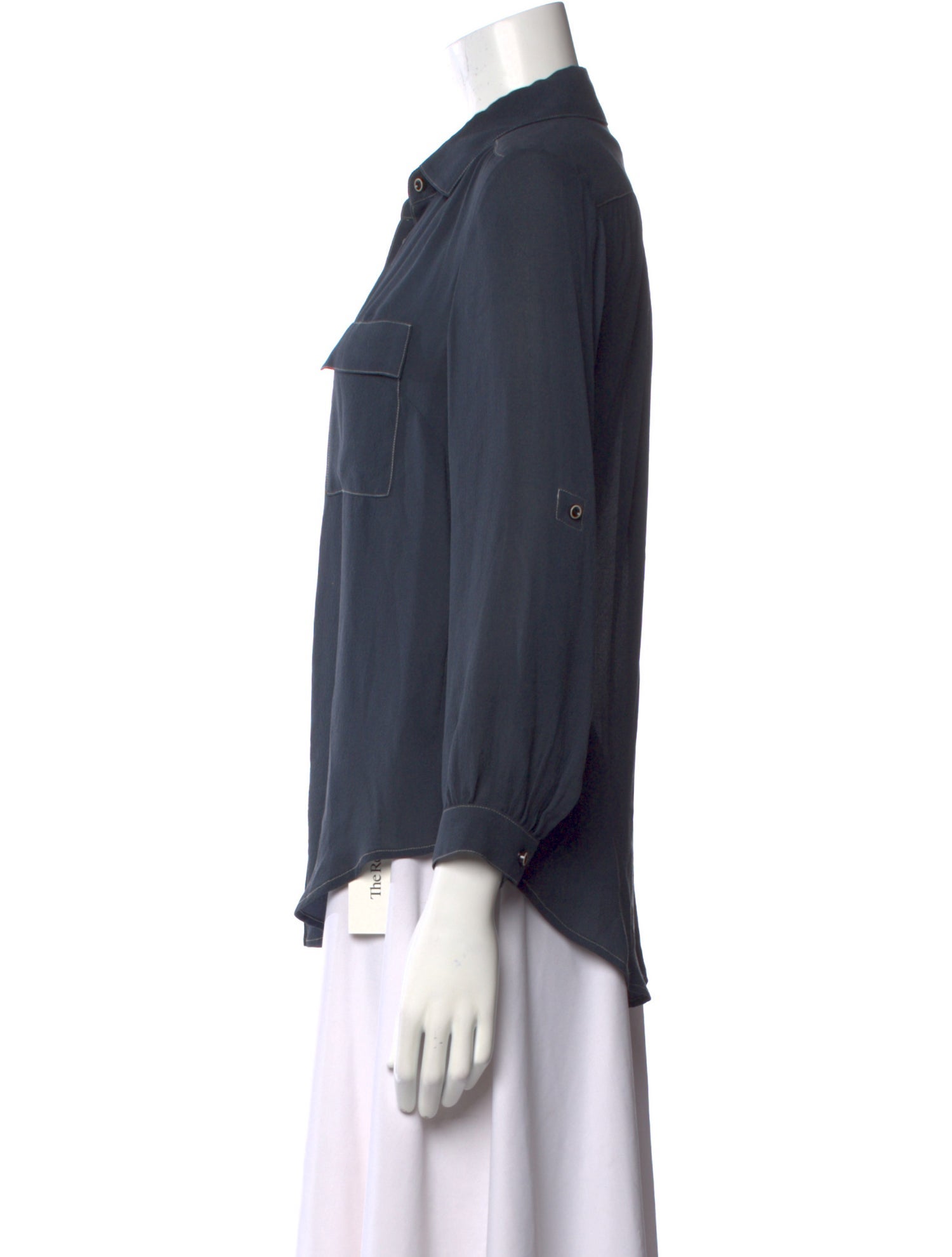 Ever Silk Three-Quarter Sleeve Button-Up Top