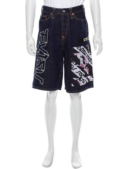 Evisu Embroidered Denim Shorts blue