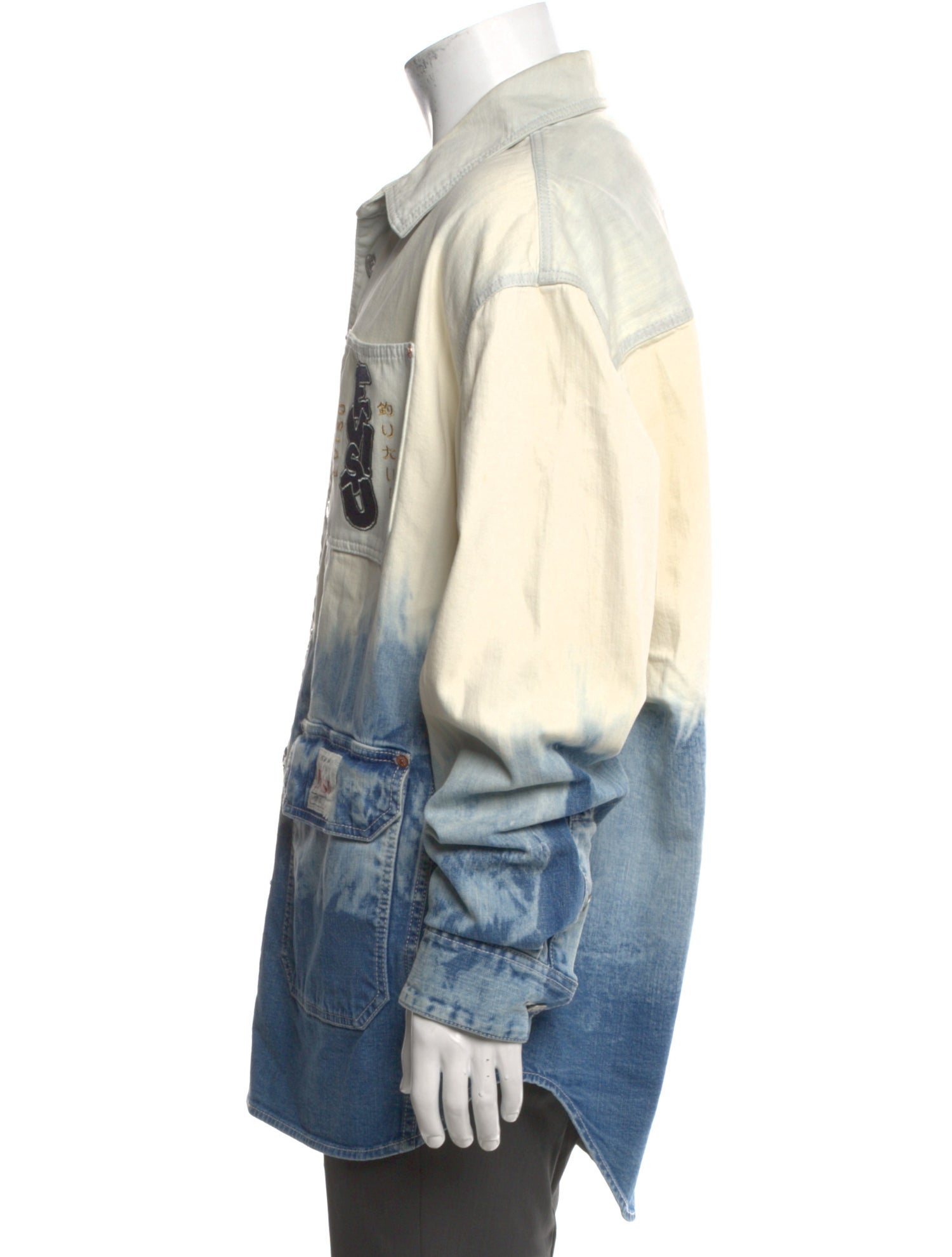 Evisu Colorblock Pattern Long Sleeve Denim Shirt