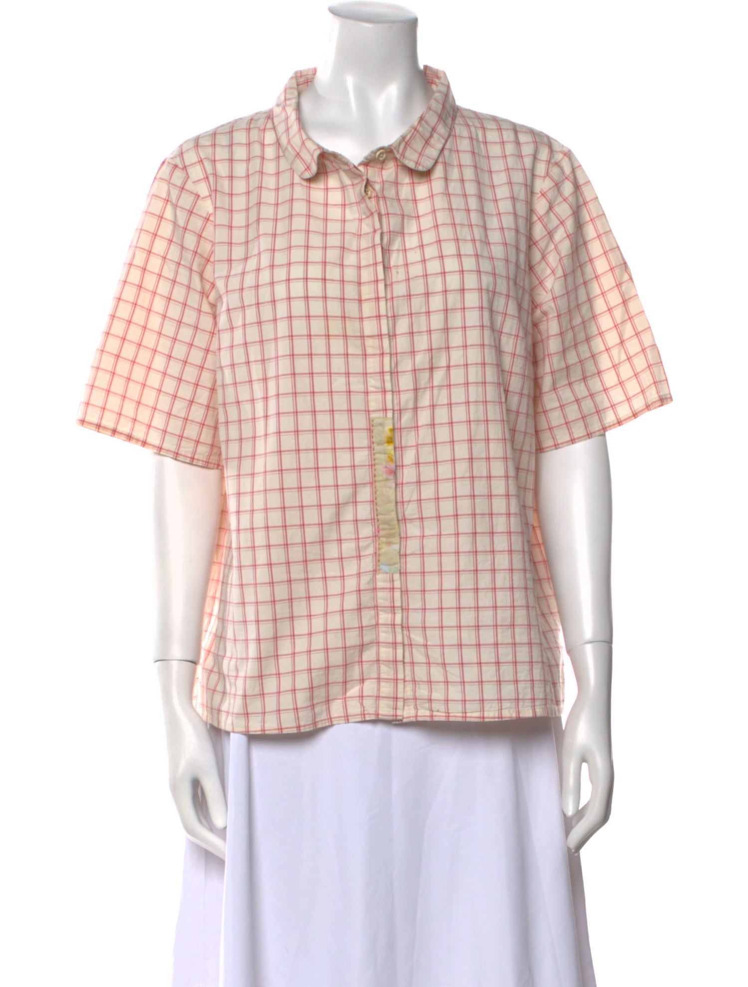 Ewa I Walla Plaid Print Short Sleeve Button-Up Top