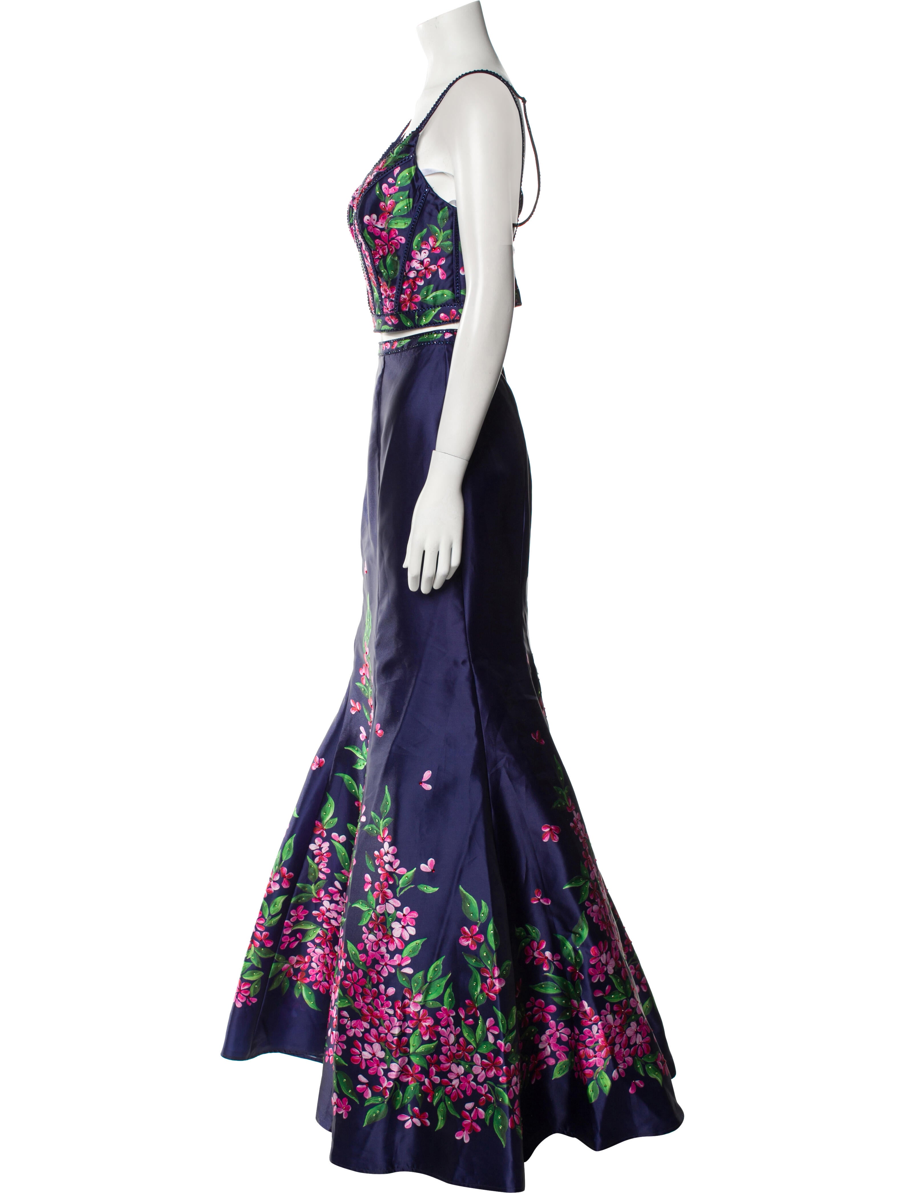 Ellie Wilde Floral Print Crystal Embellishments Skirt Set