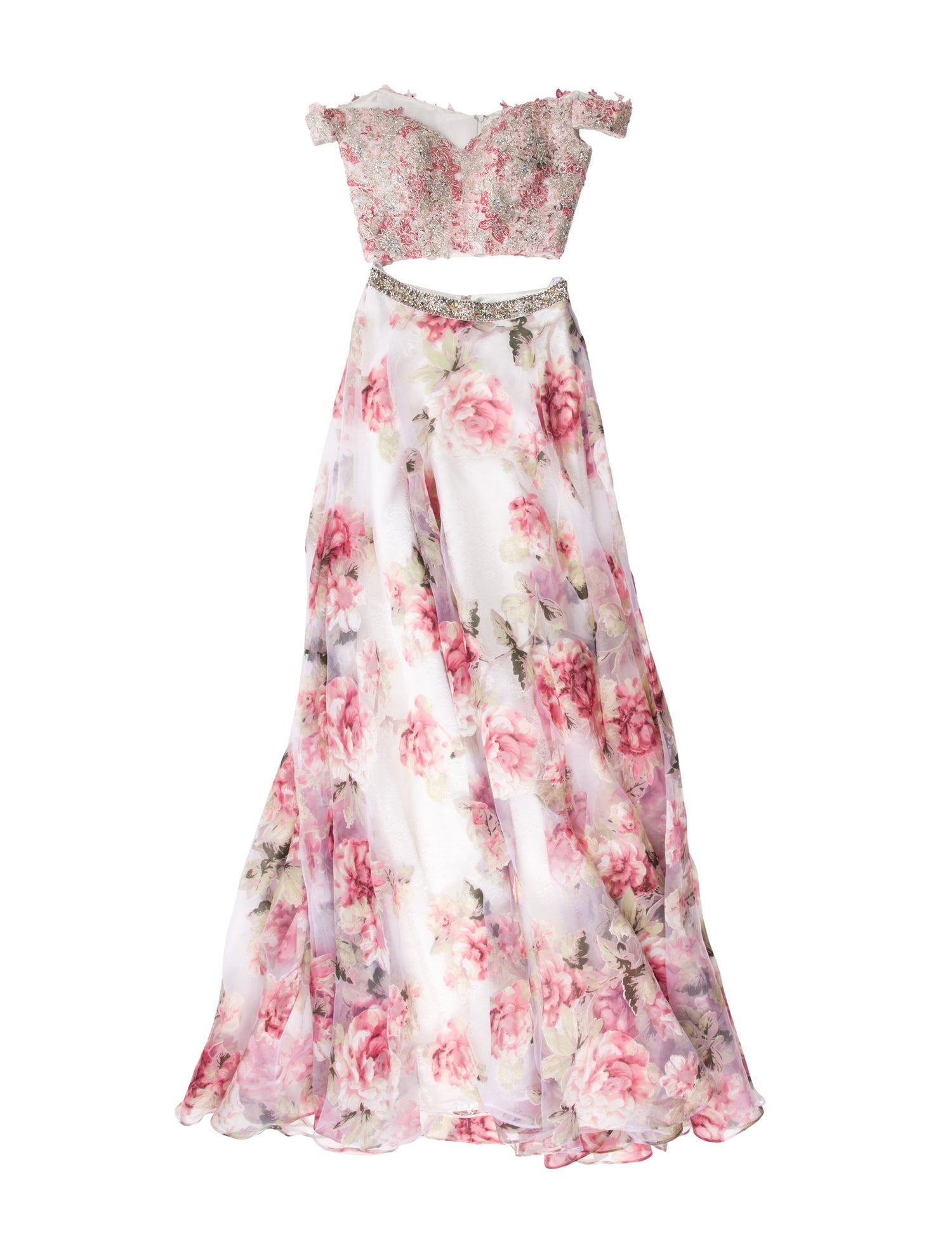 Ellie Wilde Floral Print Mesh Accents Skirt Set w/ Tags