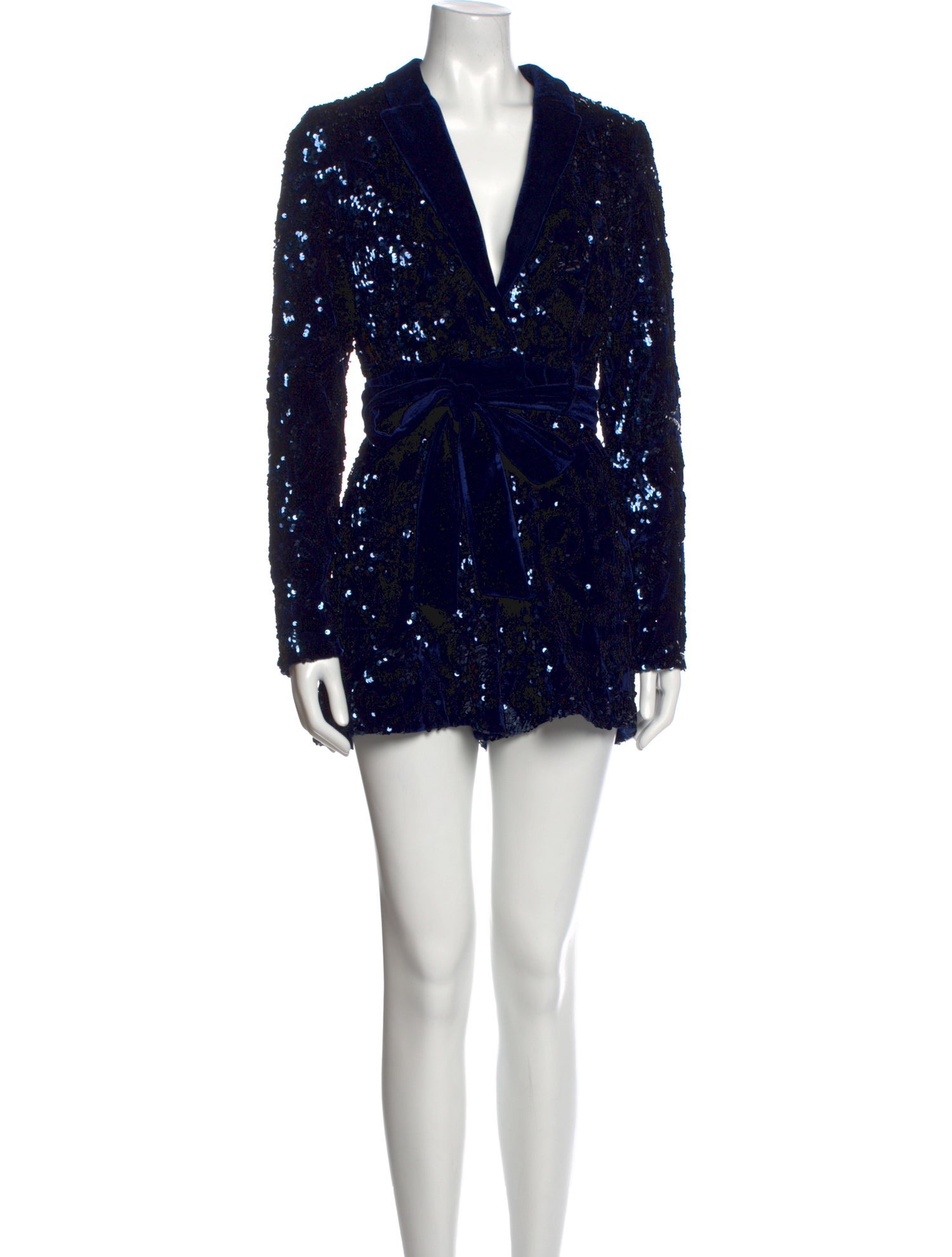 Alexis Plunge Neckline Romper Blue, 12.75" Rise Jumpsuits and Rompers