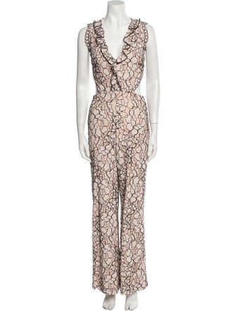 Alexis Lace Pattern Plunge Neckline Jumpsuit