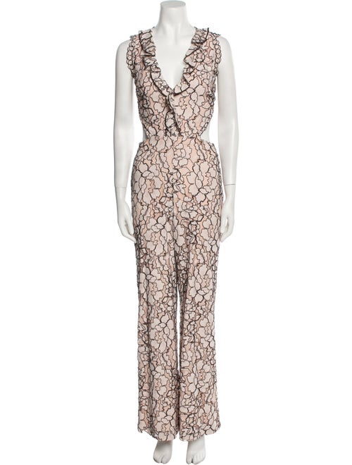 Alexis Lace Pattern Plunge Neckline Jumpsuit