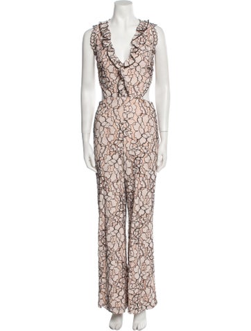Alexis Jumpsuits and Rompers Lace Pattern Plunge Neckline Jumpsuit S