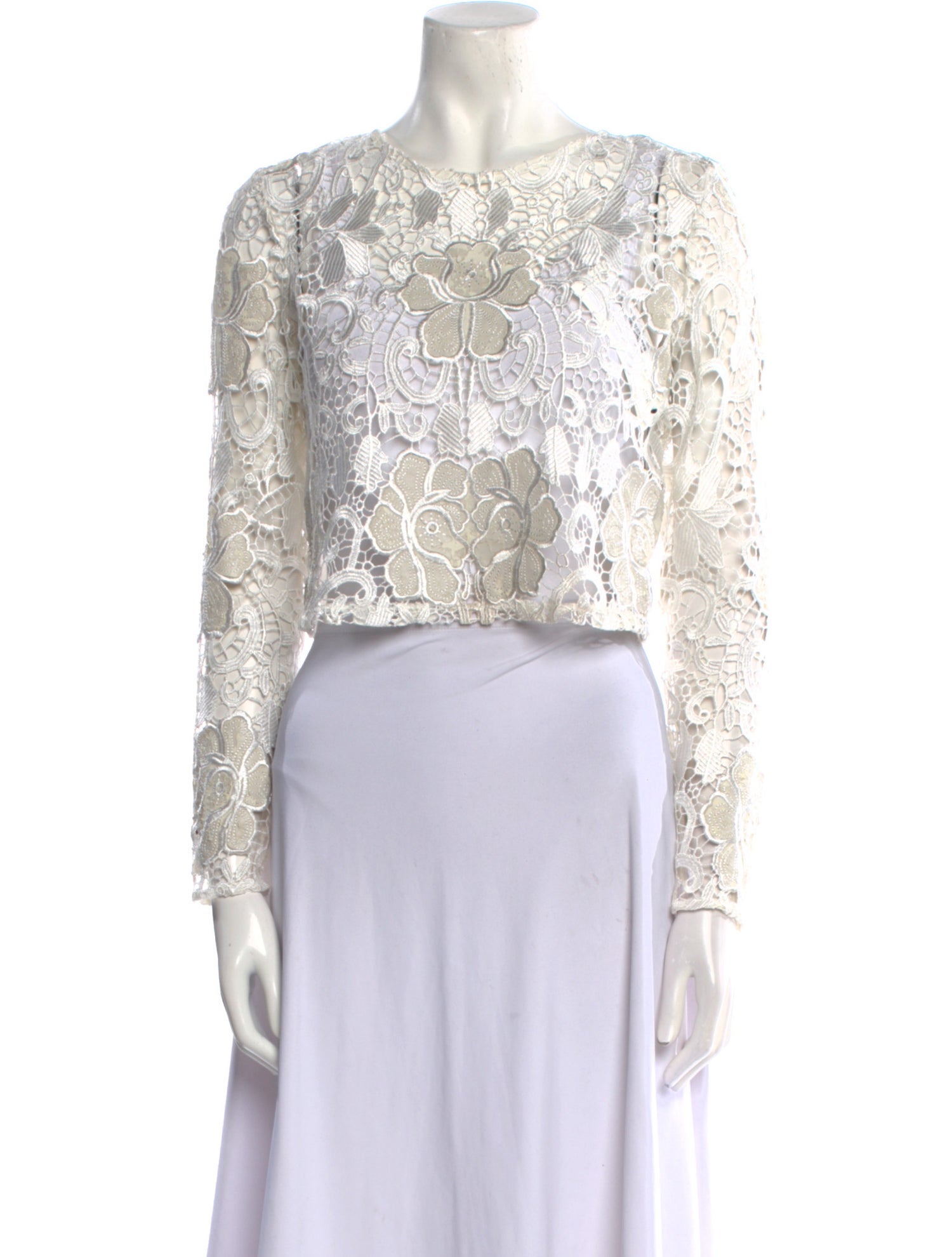 Alexis Lace Pattern Crew Neck Crop Top