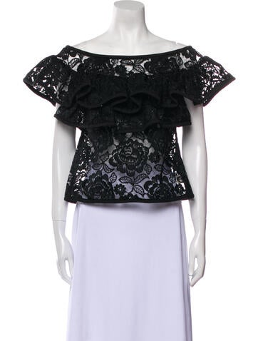 Alexis Tops Lace Pattern Off-The-Shoulder Crop Top S