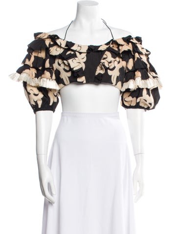 Alexis Tops Floral Print Square Neckline Crop Top M
