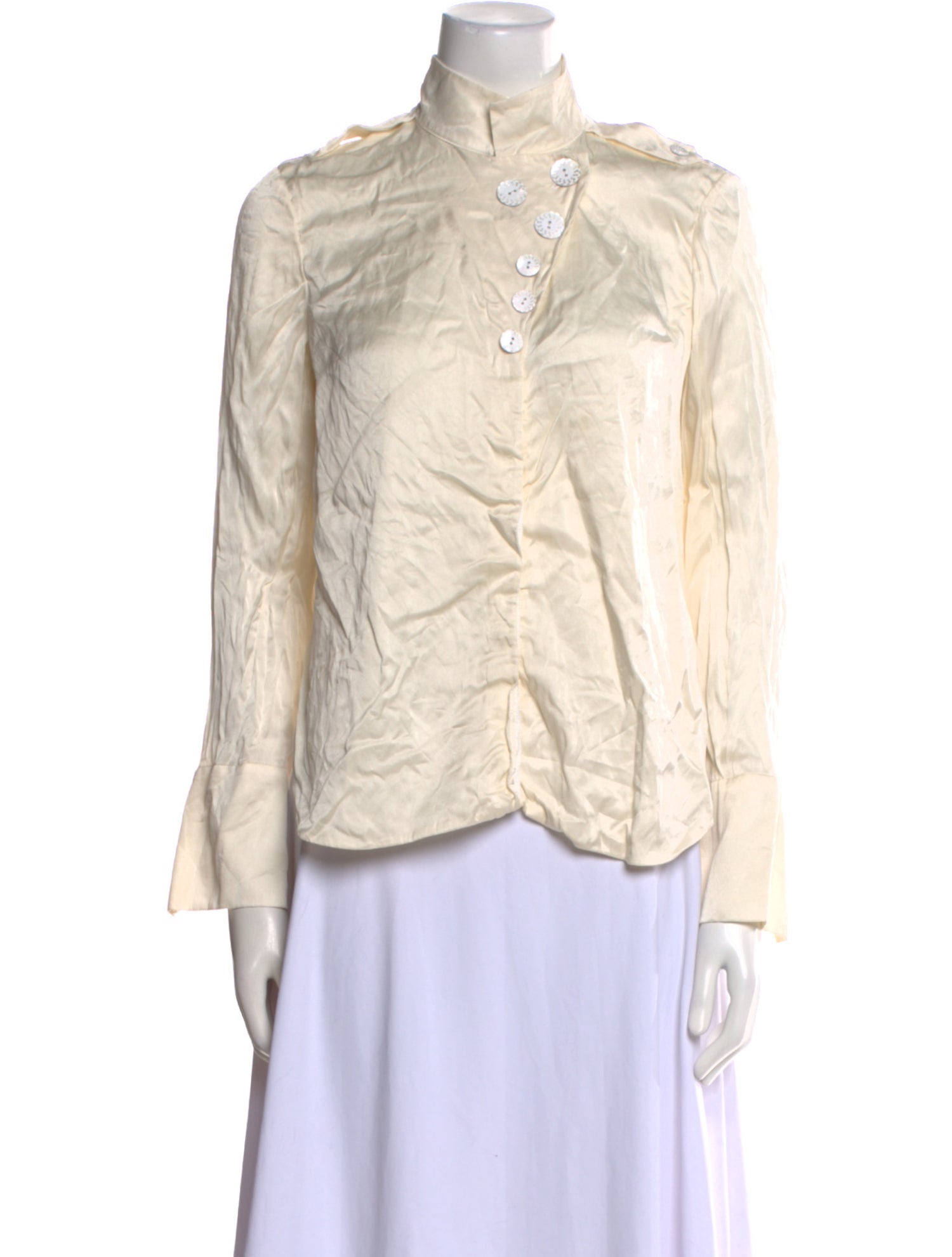 Alexis Silk Mock Neck Button-Up Top