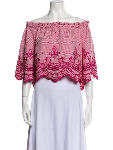 Alexis Tops Printed Off-The-Shoulder Crop Top L