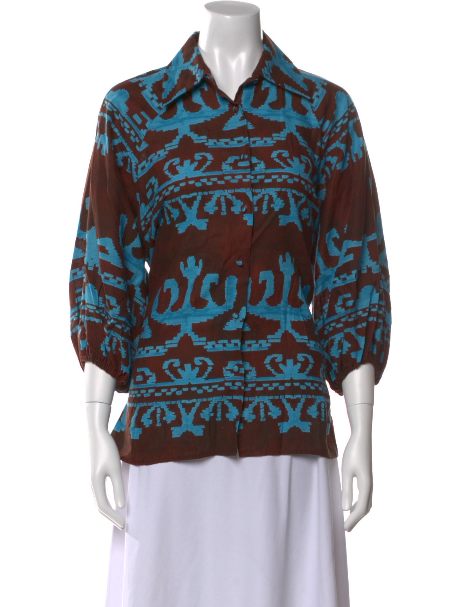 Alexis Printed Three-Quarter Sleeve Button-Up Top