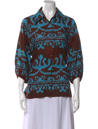 Alexis Printed Three-Quarter Sleeve Button-Up Top