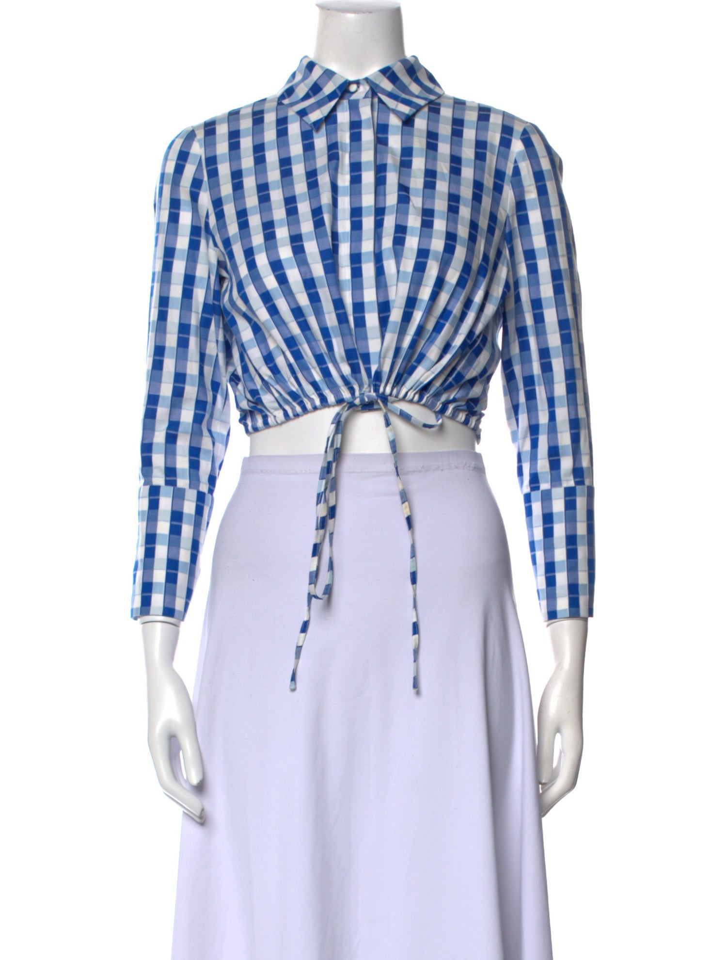 Alexis Plaid Print Three-Quarter Sleeve Crop Top