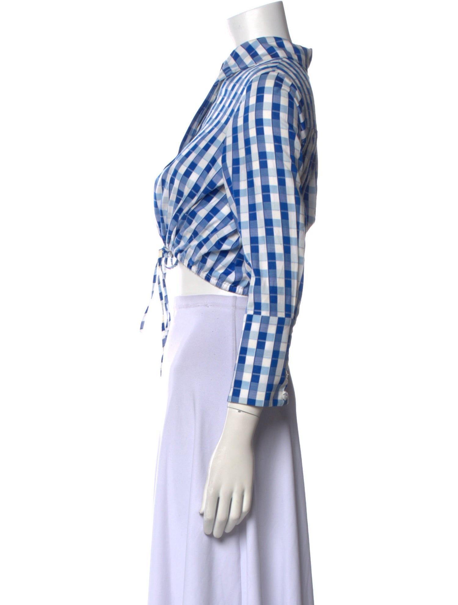 Alexis Plaid Print Three-Quarter Sleeve Crop Top