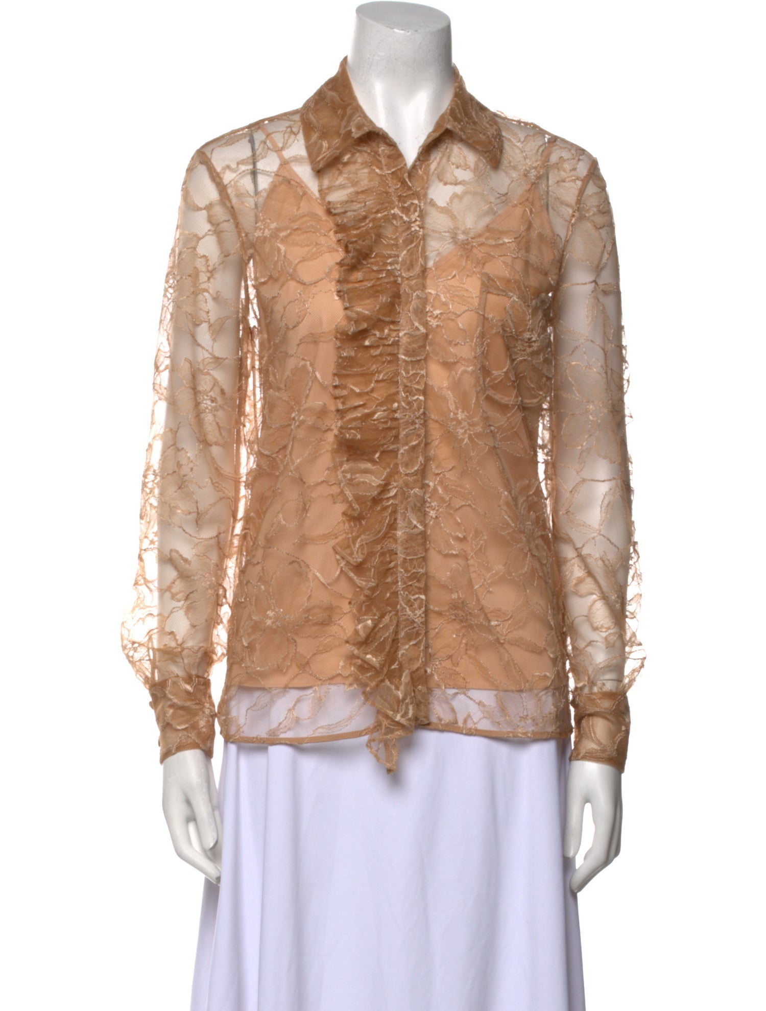 Alexis Lace Pattern Long Sleeve Button-Up Top